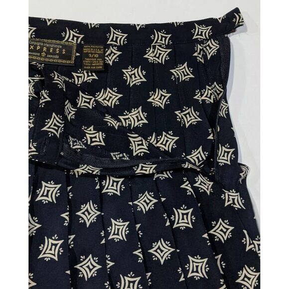 Vintage Express Pleated Mini Skirt 90s Dark Navy Blue Graphic size 9/10 - Picture 7 of 8